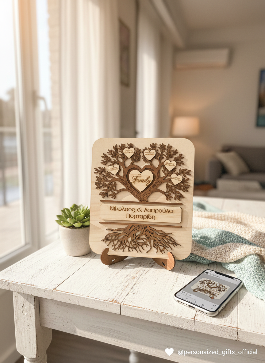 Προσωποποιημένο Οικογενειακό Δέντρο από Ξύλο – Επιτοίχιο & Επιτραπέζιο