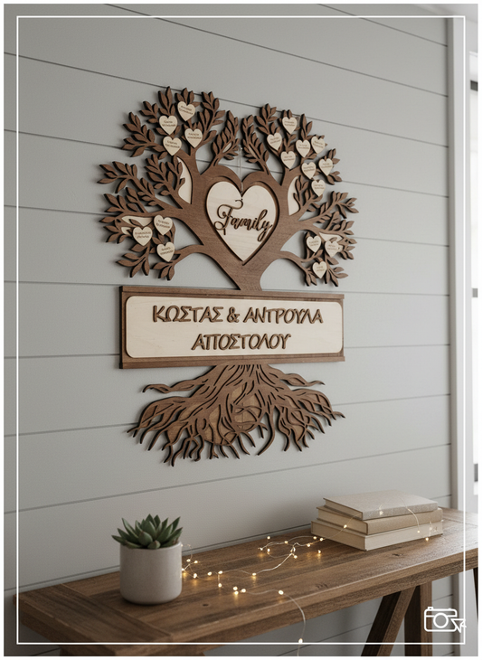 Προσωποποιημένο Οικογενειακό Δέντρο από Ξύλο – Επιτοίχιο & Επιτραπέζιο
