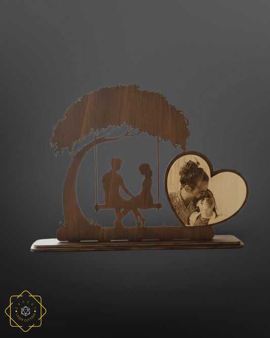 Personalized Wooden Couple Decor with Photo in a Heart
