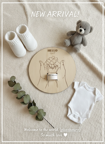 Wooden Birth Keepsake “Hello World” – Personalized Baby Gift