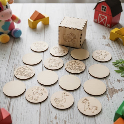 🧠 Ξύλινο Memory Game – Φάρμα (Για Παιδιά)