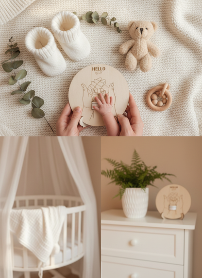 Wooden Birth Keepsake “Hello World” – Personalized Baby Gift