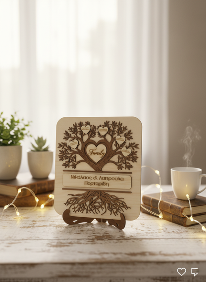 Προσωποποιημένο Οικογενειακό Δέντρο από Ξύλο – Επιτοίχιο & Επιτραπέζιο