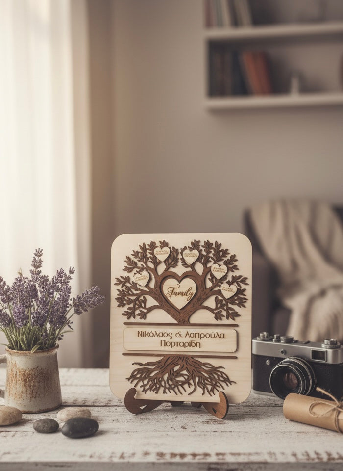 Προσωποποιημένο Οικογενειακό Δέντρο από Ξύλο – Επιτοίχιο & Επιτραπέζιο