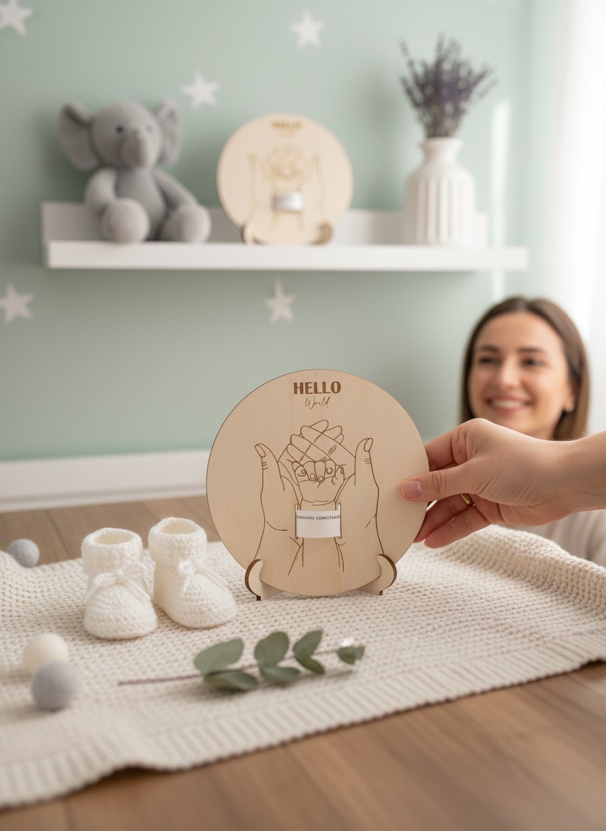 Wooden Birth Keepsake “Hello World” – Personalized Baby Gift