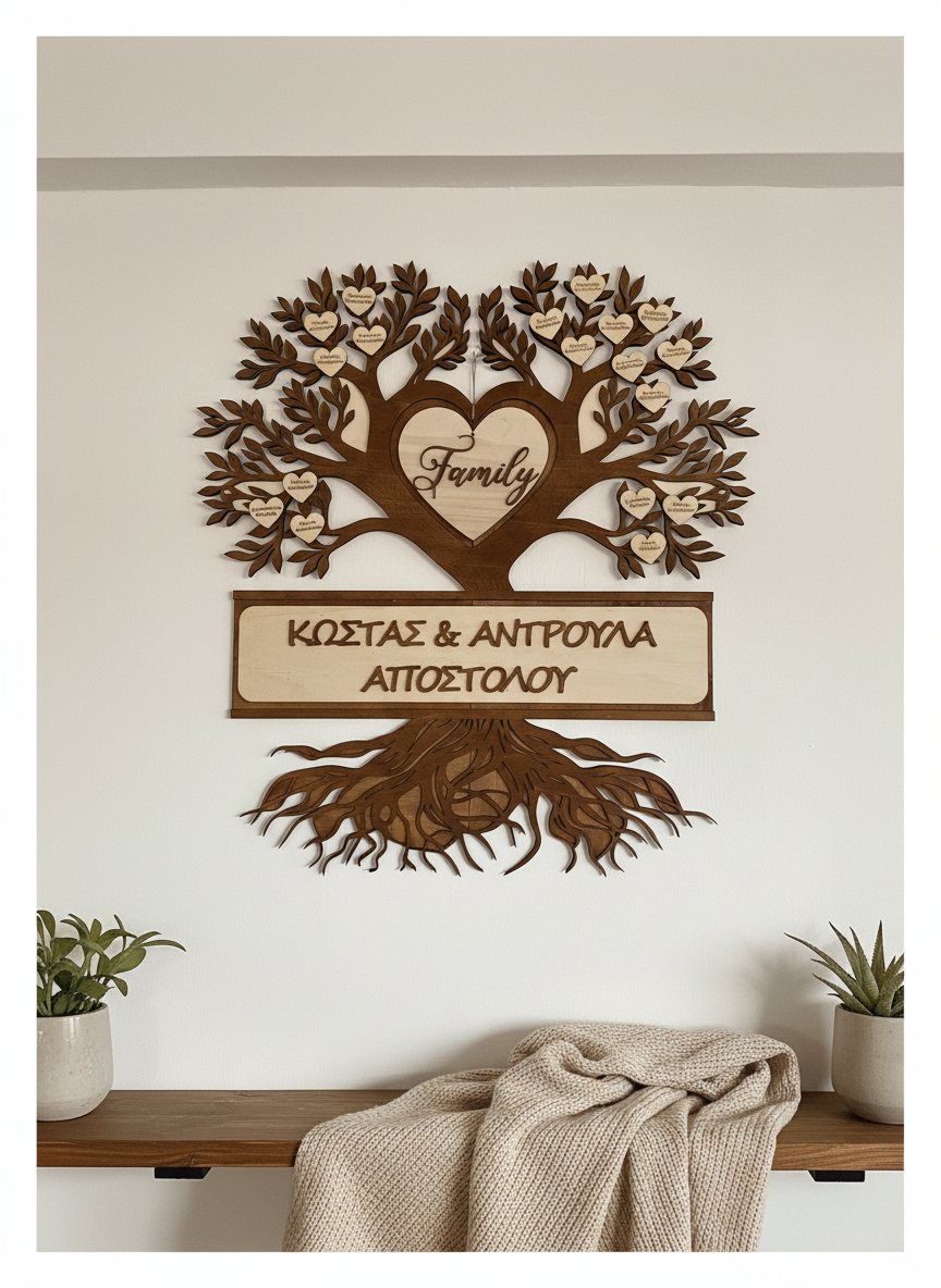 Προσωποποιημένο Οικογενειακό Δέντρο από Ξύλο – Επιτοίχιο & Επιτραπέζιο