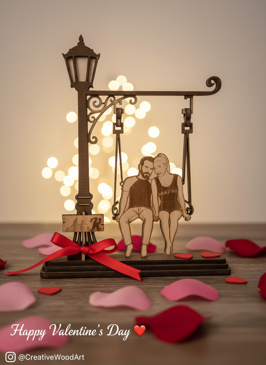 Personalized Wooden Couple Figurine – Valentine’s Day Gift