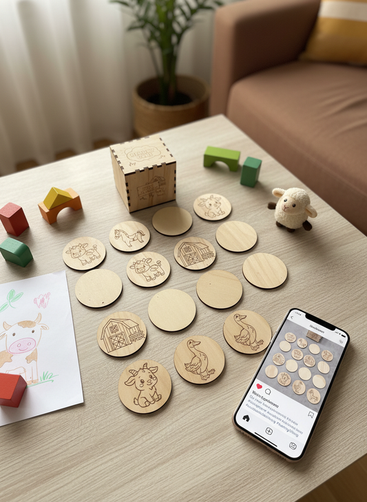 🧠 Ξύλινο Memory Game – Φάρμα (Για Παιδιά)