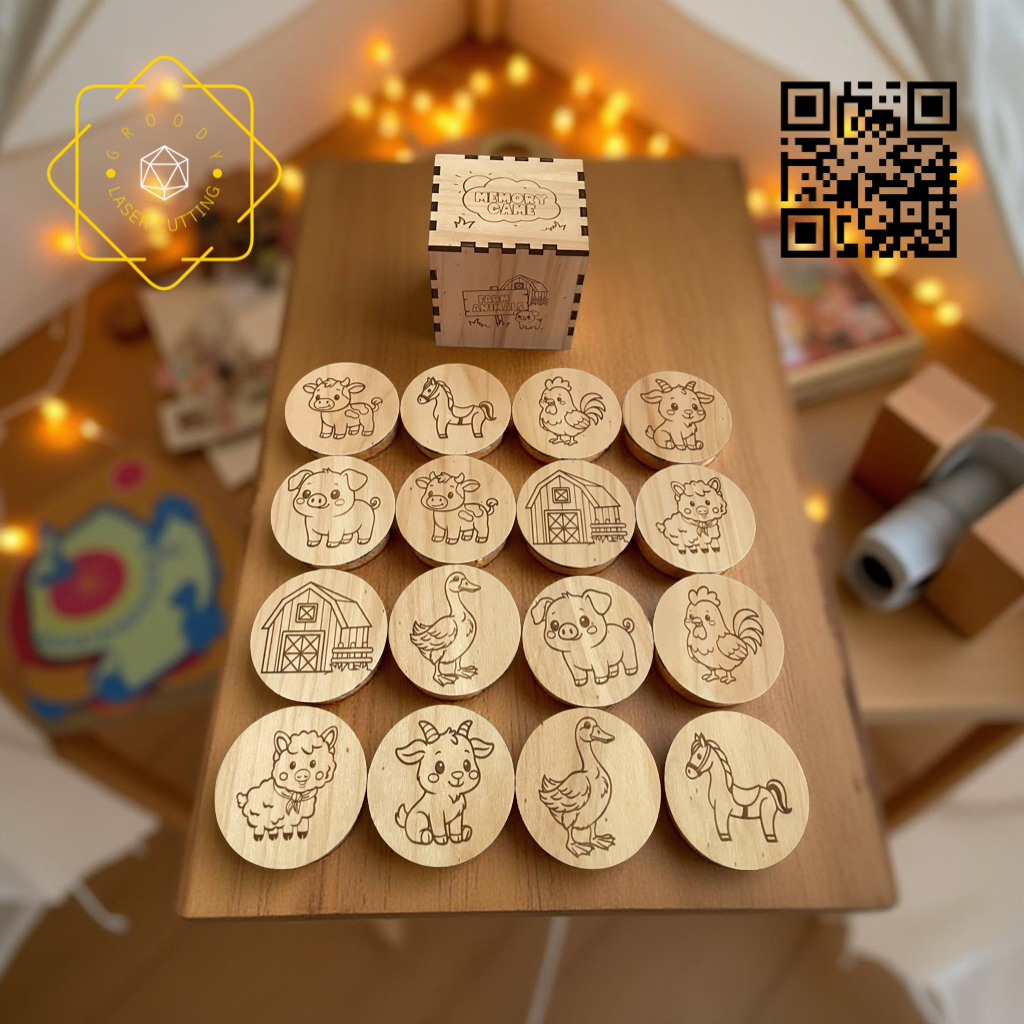 🧠 Ξύλινο Memory Game – Φάρμα (Για Παιδιά)