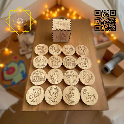 🧠 Ξύλινο Memory Game – Φάρμα (Για Παιδιά)