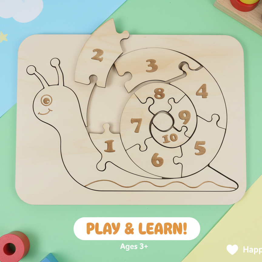 Ξύλινο Εκπαιδευτικό Παζλ Σαλιγκάρι με Αριθμούς (1–10)