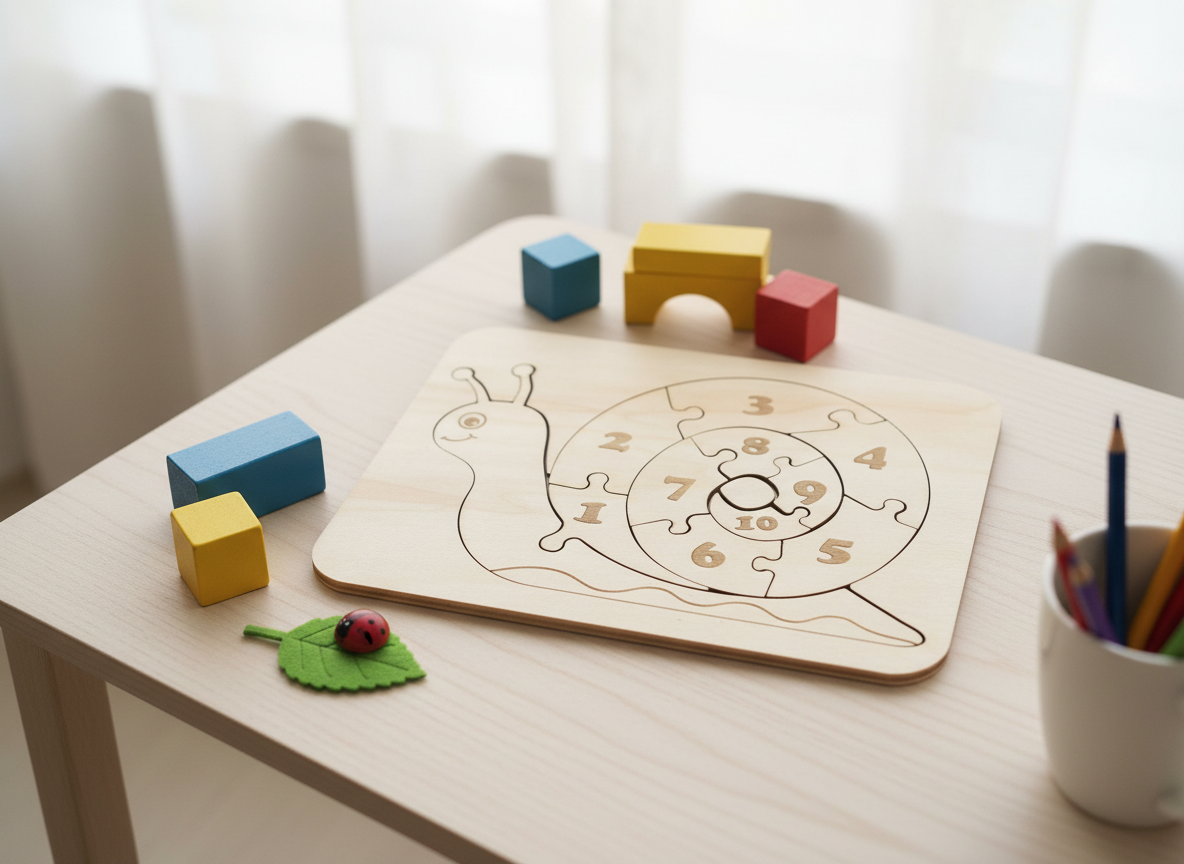 Ξύλινο Εκπαιδευτικό Παζλ Σαλιγκάρι με Αριθμούς (1–10)