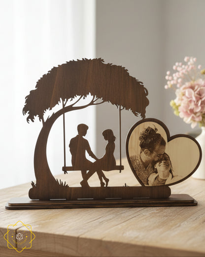 Personalized Wooden Couple Decor with Photo in a Heart